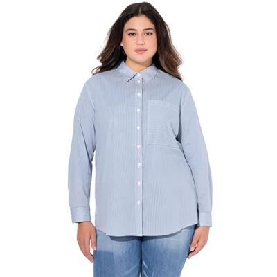Ulla Popken Camicetta da Donna Taglie Forti, Taglie Forti, a Righe, Linea A, Colletto Camicia, Maniche Lunghe, Blu Denim, 68 IT/70 IT Ulla Popken Camicetta da Donna Taglie Forti, Taglie Forti, a Righe, Linea A, Colletto Camicia, Maniche Lunghe, Blu Denim, 68 IT/70 IT