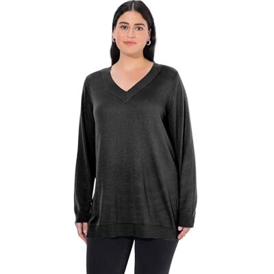 Ulla Popken Maglione da Donna, Scollo a V, Maniche Lunghe, Morbido Maglia fine, Nero, 52-54 Ulla Popken Maglione da Donna, Scollo a V, Maniche Lunghe, Morbido Maglia fine, Nero, 52-54