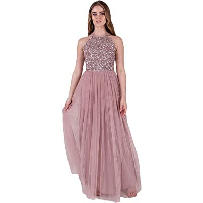 Maya Deluxe Maxi Abito da Damigella d'Onore con Scollo all'Americana e Paillettes Impreziosito da Balli di fine Anno, Laurea Matrimonio Vestito, Rosa, 40 Donna Maya Deluxe Maxi Abito da Damigella d'Onore con Scollo all'Americana e Paillettes Impreziosito da Balli di fine Anno, Laurea Matrimonio Vestito, Rosa, 40 Donna