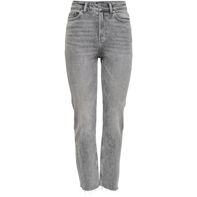 Only Jeans a Vita Alta, Taglio Dritto, Grigio Denim., 25W x 32L Only Jeans a Vita Alta, Taglio Dritto, Grigio Denim., 25W x 32L