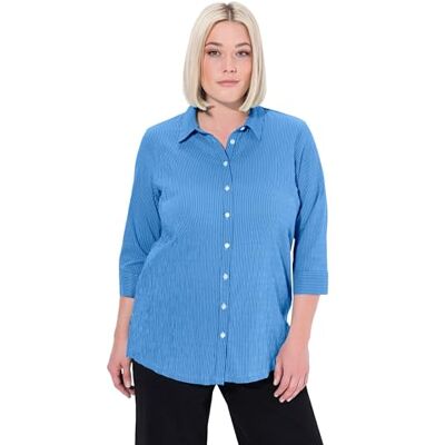 Ulla Popken Camicetta da Donna, Taglie Forti, con Bolle, a Righe, Colletto Camicia, Maniche a 3/4, Blu Cobalto, 68-70 Plus Ulla Popken Camicetta da Donna, Taglie Forti, con Bolle, a Righe, Colletto Camicia, Maniche a 3/4, Blu Cobalto, 68-70 Plus
