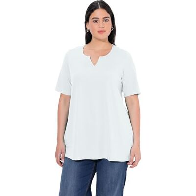 Ulla Popken Maglietta da Donna, Linea A, Scollo a Tunica, Mezza Manica, Bianco Neve, 52/54 IT Ulla Popken Maglietta da Donna, Linea A, Scollo a Tunica, Mezza Manica, Bianco Neve, 52/54 IT