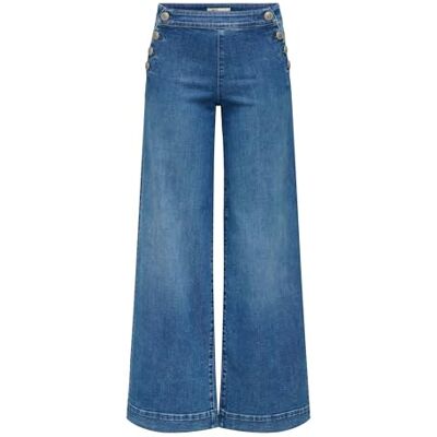Only Donna Female Gamba Larga Vita Alta Jeans Onlmadison HW Button Wide DNM Gen769Noos, Media Blu Denim, 29W x 30L Only Donna Female Gamba Larga Vita Alta Jeans Onlmadison HW Button Wide DNM Gen769Noos, Media Blu Denim, 29W x 30L