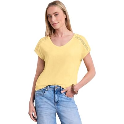 Street One Maglia con Scollo a V e Dettagli Crochet Soft Yellow 42 Street One Maglia con Scollo a V e Dettagli Crochet Soft Yellow 42