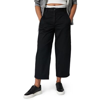 Calvin Klein Jeans Pantaloni Casual da Donna in Twill di Cotone Elasticizzato, Gamba cilindrica LV044D662G, Nero (Nero), S, Nero (Black), S Calvin Klein Jeans Pantaloni Casual da Donna in Twill di Cotone Elasticizzato, Gamba cilindrica LV044D662G, Nero (Nero), S, Nero (Black), S