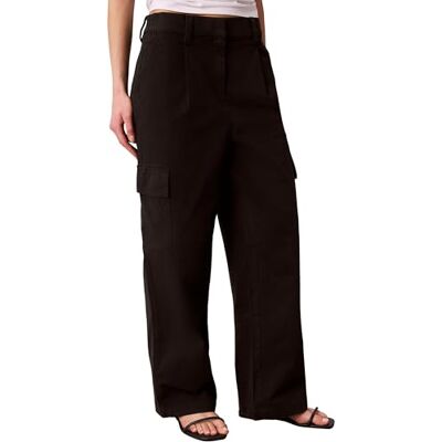 Calvin Klein Donna Pantaloni in Tessuto Cotton Ewaist Cargo Pant con Vita Elastica, Nero (Black), S Calvin Klein Donna Pantaloni in Tessuto Cotton Ewaist Cargo Pant con Vita Elastica, Nero (Black), S