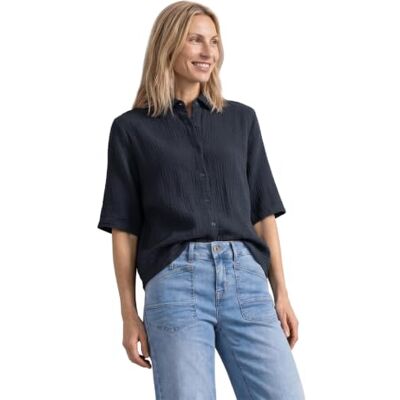 Street One Camicetta da Donna in Mussola con Collo da Bowling, 3413373, Confezione da 1 Pezzo, Blu Scuro, 48 Street One Camicetta da Donna in Mussola con Collo da Bowling, 3413373, Confezione da 1 Pezzo, Blu Scuro, 48