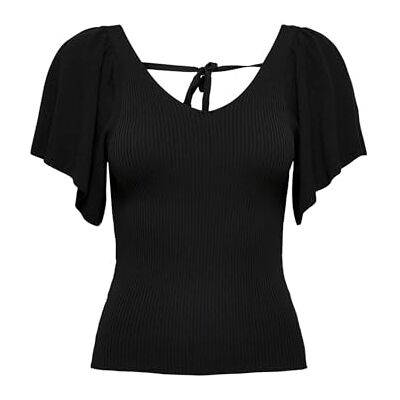 Only Onlleelo S/S Back Pullover Knt Noos, Nero, S Only Onlleelo S/S Back Pullover Knt Noos, Nero, S