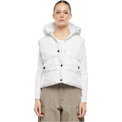 Urban Classics -ladies Recycled Shiny Puffer Vest with Hood Gilet, Bianco, S Donna Urban Classics -ladies Recycled Shiny Puffer Vest with Hood Gilet, Bianco, S Donna
