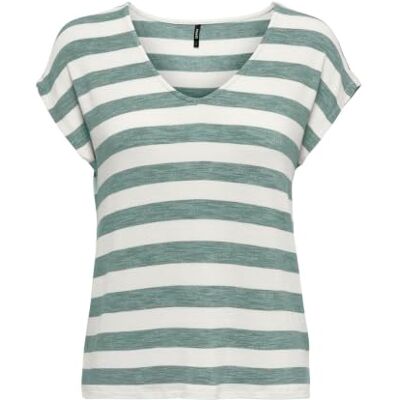 Only Onllira Life S/S V-Neck Top Jrs T-Shirt, Chinois Green/Stripes:Cloud Dancer, S Donna Only Onllira Life S/S V-Neck Top Jrs T-Shirt, Chinois Green/Stripes:Cloud Dancer, S Donna