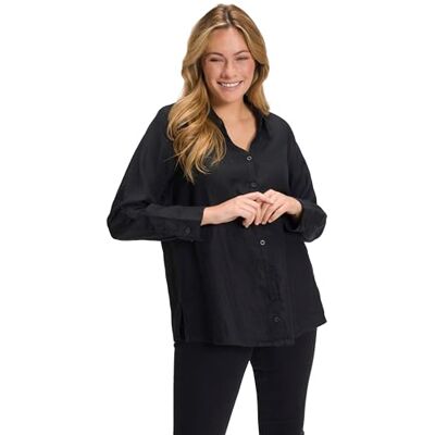Ulla Popken Camicette da Donna in Lino, Nero, 60/62 IT Ulla Popken Camicette da Donna in Lino, Nero, 60/62 IT