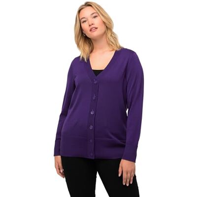 Ulla Popken Cardigan da Donna, Scollo a V, Bottoni, Maglia fine, Viola Profondo, 56-58 Ulla Popken Cardigan da Donna, Scollo a V, Bottoni, Maglia fine, Viola Profondo, 56-58