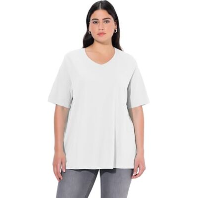 Ulla Popken Maglietta da Donna, Linea A, Scollo a V, a Maniche Corte, Colore Bianco, Taglia 46/48 Ulla Popken Maglietta da Donna, Linea A, Scollo a V, a Maniche Corte, Colore Bianco, Taglia 46/48
