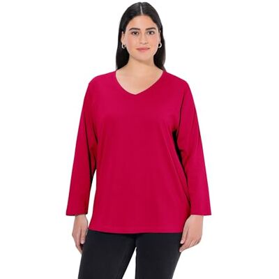 Ulla Popken Womenswear Plus Size Curvy Back to Basics Scollo a V T-Shirt in Cotone vestibilità Comoda , Rosso, 20-22 Ulla Popken Womenswear Plus Size Curvy Back to Basics Scollo a V T-Shirt in Cotone vestibilità Comoda , Rosso, 20-22