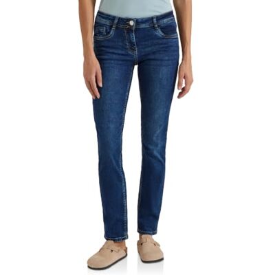 Cecil Jeans a Vita Media a Gamba Dritta, vestibilità Casual, Blu Medio, Lavaggio Usato 27 Cecil Jeans a Vita Media a Gamba Dritta, vestibilità Casual, Blu Medio, Lavaggio Usato 27