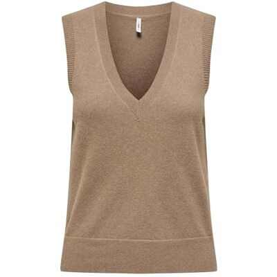 Only Neck Vest Onlama Life SL-Gilet con Scollo a V CC Knt, Cocco tostato, S Donna Only Neck Vest Onlama Life SL-Gilet con Scollo a V CC Knt, Cocco tostato, S Donna