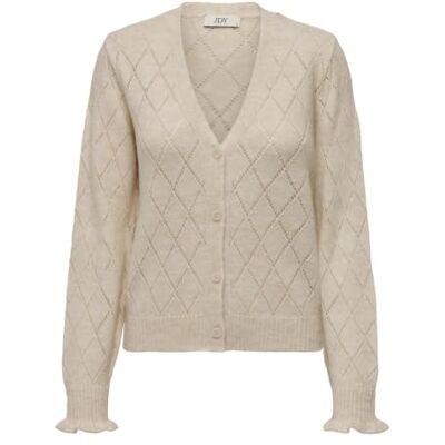 JDY LETTY L/S V-Neck STRUC Cardi Knt Noos, Bianco e Grigio, L JDY LETTY L/S V-Neck STRUC Cardi Knt Noos, Bianco e Grigio, L