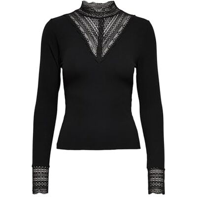 Only Top Jrs Maglia da Donna OnlTILDE L/S con Collo Alto, Nero/Dettaglio: Pizzo Nero, XS Only Top Jrs Maglia da Donna OnlTILDE L/S con Collo Alto, Nero/Dettaglio: Pizzo Nero, XS
