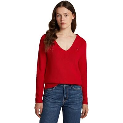 Tommy Hilfiger Donna Pullover Cardi Fine Scollo a V, Rosso (Primary Red), XXS Tommy Hilfiger Donna Pullover Cardi Fine Scollo a V, Rosso (Primary Red), XXS