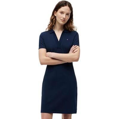 Tommy Hilfiger Donna Abito a Polo Slim Fit V-Neck Corto, Blu (Dark Night Navy), M Tommy Hilfiger Donna Abito a Polo Slim Fit V-Neck Corto, Blu (Dark Night Navy), M