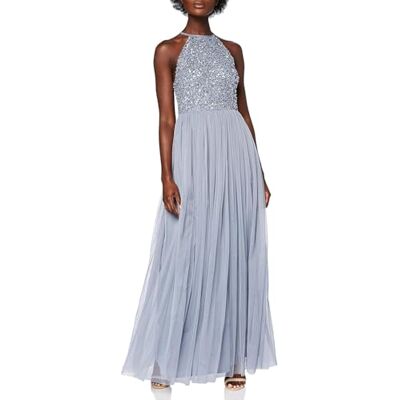 Maya Deluxe Maxi Abito da Damigella d'Onore con Scollo all'Americana e Paillettes Impreziosito da Balli di fine Anno, Laurea Matrimonio Vestito, Blu Polvere, 40 Donna Maya Deluxe Maxi Abito da Damigella d'Onore con Scollo all'Americana e Paillettes Impreziosito da Balli di fine Anno, Laurea Matrimonio Vestito, Blu Polvere, 40 Donna