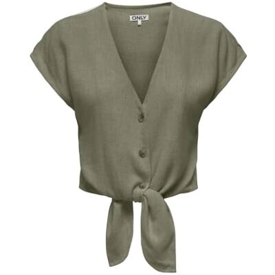 Only Onlsiesta SS Knot Lin Bl Shirt Pnt Noos, Verde-Deep Lichen Green, M Donna Only Onlsiesta SS Knot Lin Bl Shirt Pnt Noos, Verde-Deep Lichen Green, M Donna
