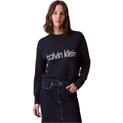 Calvin Klein Donna Pullover Graphic in Cotone, Blu (Dark Sapphire), M Calvin Klein Donna Pullover Graphic in Cotone, Blu (Dark Sapphire), M