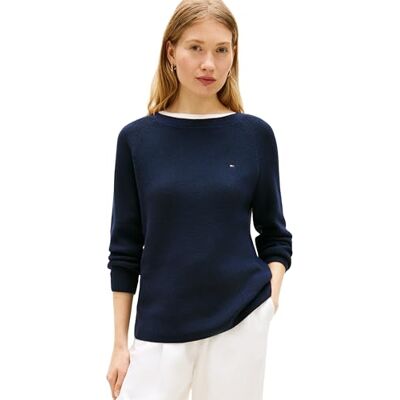 Tommy Hilfiger Donna Pullover Cardi Fine con Scollo a Barca, Blu (Dark Night Navy), XL Tommy Hilfiger Donna Pullover Cardi Fine con Scollo a Barca, Blu (Dark Night Navy), XL