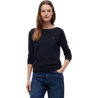 Tommy Hilfiger Donna Pullover Co Jersey Stitch Sweater Scollo a Barca, Blu (Desert Sky), XXS Tommy Hilfiger Donna Pullover Co Jersey Stitch Sweater Scollo a Barca, Blu (Desert Sky), XXS
