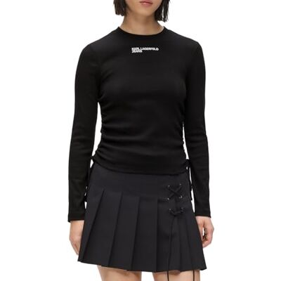 Lagerfeld Donna Ruched Ribbed Top Black L Lagerfeld Donna Ruched Ribbed Top Black L