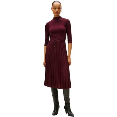 Tommy Hilfiger Donna Abito Slim Rib Mix Midi, Rosso (Deep Burgundy), XL Tommy Hilfiger Donna Abito Slim Rib Mix Midi, Rosso (Deep Burgundy), XL