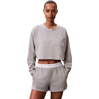 Calvin Klein Donna Pantaloncini in Felpa Logo Jersey con Fascia con Logo, Grigio (Grey Heather), L Calvin Klein Donna Pantaloncini in Felpa Logo Jersey con Fascia con Logo, Grigio (Grey Heather), L