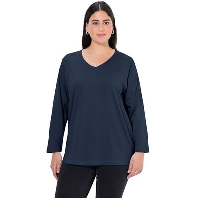 Ulla Popken Womenswear Plus Size Curvy Back to Basics Scollo a V T-Shirt in Cotone vestibilità Comoda , Blu Navy, 56-58 Ulla Popken Womenswear Plus Size Curvy Back to Basics Scollo a V T-Shirt in Cotone vestibilità Comoda , Blu Navy, 56-58