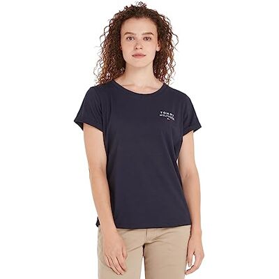Tommy Hilfiger Donna T-Shirt Maniche Corte Scollo Rotondo, Blu (Desert Sky), S Tommy Hilfiger Donna T-Shirt Maniche Corte Scollo Rotondo, Blu (Desert Sky), S