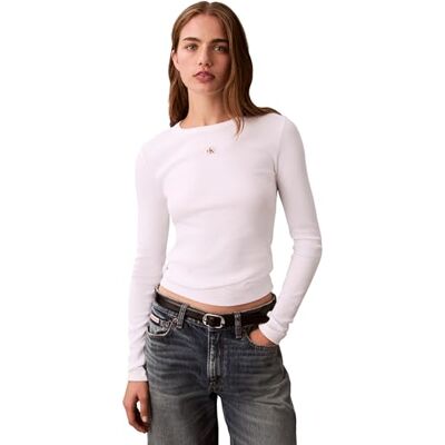Calvin Klein LV047E205G Top da Donna con Etichetta Tessuta 2X2 Rib Crew Top LV047E205G Altri Top, Bianco (Bianco Brillante), XS, Bianco (Bianco Brillante), XS Calvin Klein LV047E205G Top da Donna con Etichetta Tessuta 2X2 Rib Crew Top LV047E205G Altri Top, Bianco (Bianco Brillante), XS, Bianco (Bianco Brillante), XS