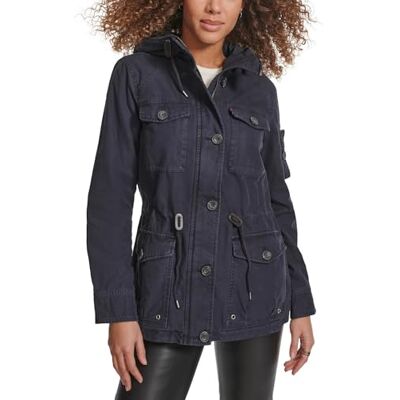 Levis Lightweight Cotton Military Jacket (Standard & Plus Sizes) Giacca a Vento, Navy, Small Donna Levis Lightweight Cotton Military Jacket (Standard & Plus Sizes) Giacca a Vento, Navy, Small Donna