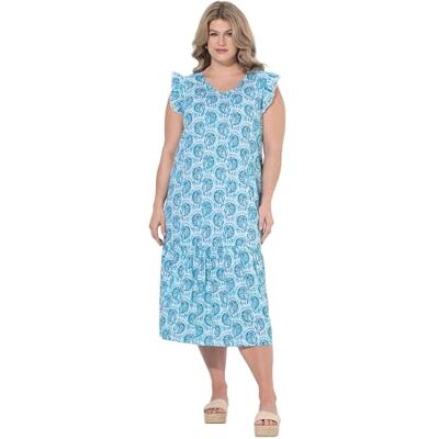 Ulla Popken Abito da Donna, Taglie Forti, Taglie Forti, con Conchiglie, Scollo a V, Volant, Cotone Biologico Ulla Popken Abito da Donna, Taglie Forti, Taglie Forti, con Conchiglie, Scollo a V, Volant, Cotone Biologico