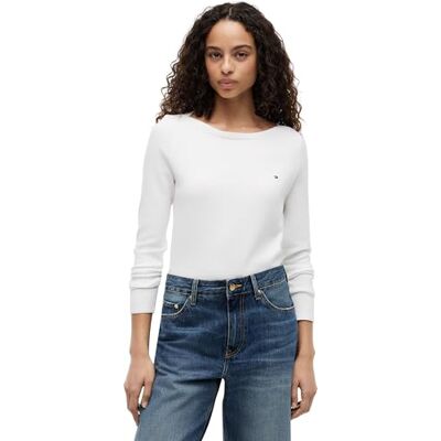 Tommy Hilfiger Donna Pullover Co Jersey Stitch Sweater Scollo a Barca, Bianco (Ecru), L Tommy Hilfiger Donna Pullover Co Jersey Stitch Sweater Scollo a Barca, Bianco (Ecru), L