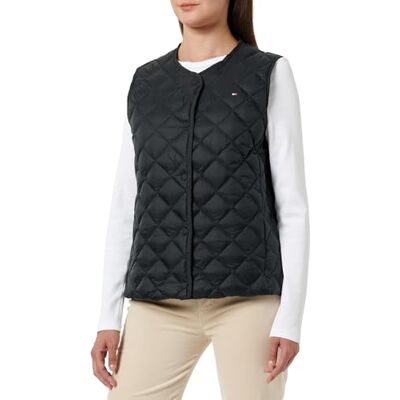 Tommy Hilfiger Donna Gilet Down Quilted Collarless Vest Sottile, Nero (Black), S Tommy Hilfiger Donna Gilet Down Quilted Collarless Vest Sottile, Nero (Black), S