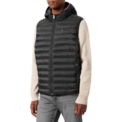 Tommy Hilfiger Donna Gilet Padded Global Stripe Vest Senza Maniche, Nero (Black), 54 Tommy Hilfiger Donna Gilet Padded Global Stripe Vest Senza Maniche, Nero (Black), 54