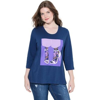 Ulla Popken Maglietta da Donna con Stampa Frontale, Blu Scuro, 60/62 IT Ulla Popken Maglietta da Donna con Stampa Frontale, Blu Scuro, 60/62 IT