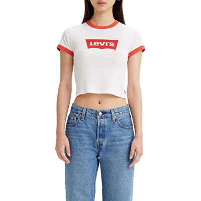 Levis Maglietta da Donna Graphic Ringer Mini Tee, Giallo/Arancione, XL Levis Maglietta da Donna Graphic Ringer Mini Tee, Giallo/Arancione, XL