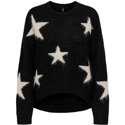 Only Onlazu LS Star Collo Rotondo Knt, Nero, M Only Onlazu LS Star Collo Rotondo Knt, Nero, M