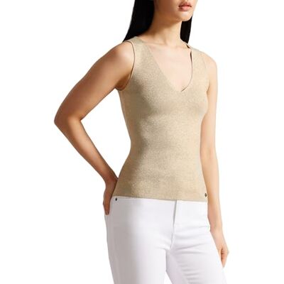 Ted Baker SHARLEE Gilet Aderente Lavorato a Maglia, Oro, XS Ted Baker SHARLEE Gilet Aderente Lavorato a Maglia, Oro, XS