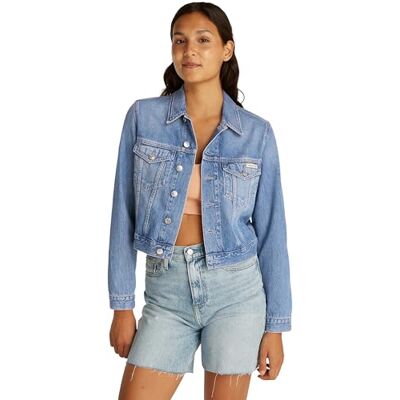 Calvin Klein Donna Giacca in Jeans Cropped 90’S Denim Trucker con Taschini sul Petto, Blu (Denim Light), XL Calvin Klein Donna Giacca in Jeans Cropped 90’S Denim Trucker con Taschini sul Petto, Blu (Denim Light), XL
