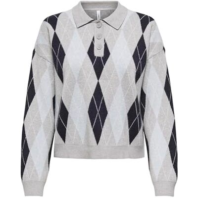 Only Onlibi LS Check Polo CC Knt, Chiaro Grigio Melange, L Donna Only Onlibi LS Check Polo CC Knt, Chiaro Grigio Melange, L Donna