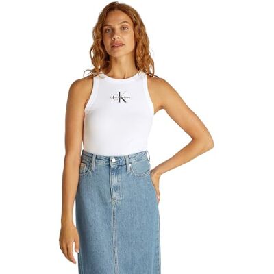 Calvin Klein Donna Canotta Monologo Rib Skinny Fit, Bianco (Brilliant White), XXXL Calvin Klein Donna Canotta Monologo Rib Skinny Fit, Bianco (Brilliant White), XXXL