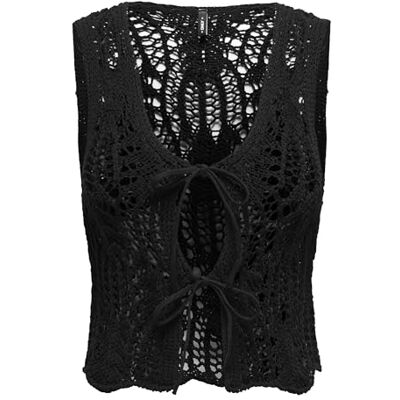 Only Vest Onllizzy Life SL Crochet Tie Gilet Knt, Nero, S Donna Only Vest Onllizzy Life SL Crochet Tie Gilet Knt, Nero, S Donna