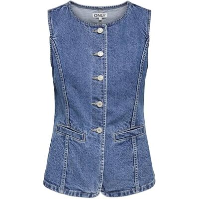 Only Onlgiulina S/L Button Waistcoat DNM Noos, Media Blu Denim, L Donna Only Onlgiulina S/L Button Waistcoat DNM Noos, Media Blu Denim, L Donna