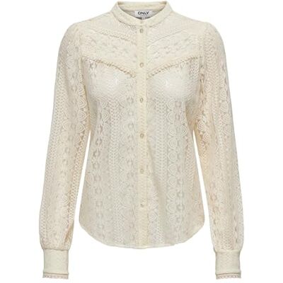 Only Onlreba Lace L/S Shirt Wvn Noos Camicetta a Maniche Lunghe da Donna, Egret, L Only Onlreba Lace L/S Shirt Wvn Noos Camicetta a Maniche Lunghe da Donna, Egret, L